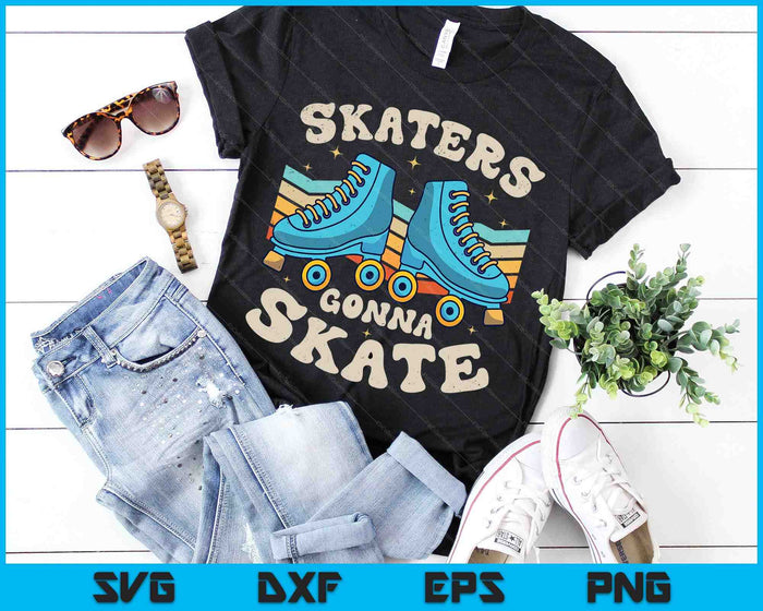 Rolschaatsen grappige schaatsers gaan skaten Retro jaren '70 jaren '80 Meisjes SVG PNG Digitale Snijbestanden