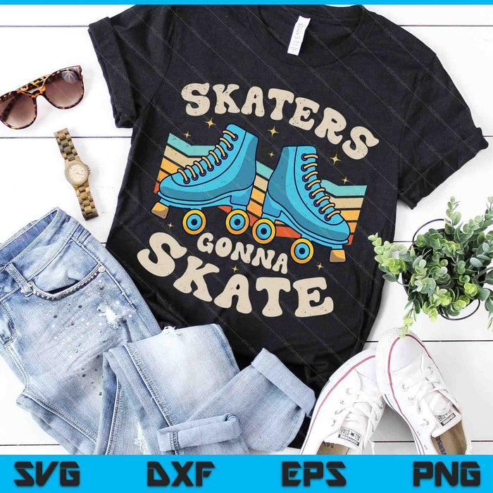 Rolschaatsen grappige schaatsers gaan skaten Retro jaren '70 jaren '80 Meisjes SVG PNG Digitale Snijbestanden
