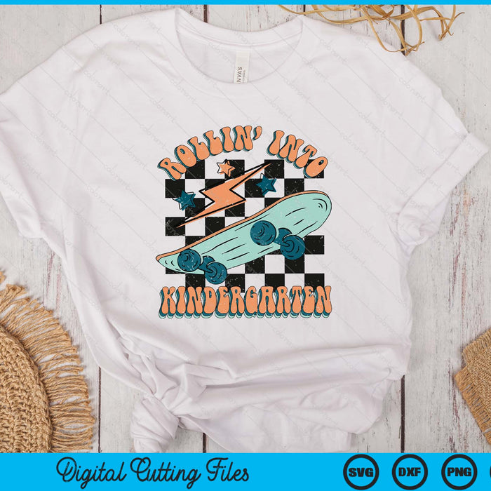 Rollin Into Kindergarten Funny Skateboard Back To School SVG PNG Digital Printable Files