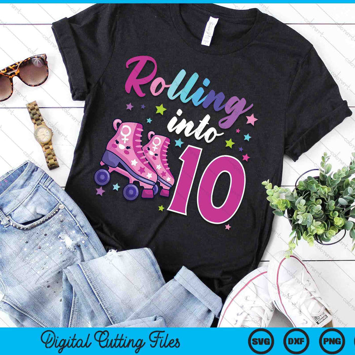 Rollin' Into 10 Roller Skating Rink 10th Birthday SVG PNG Digital Cutting Files