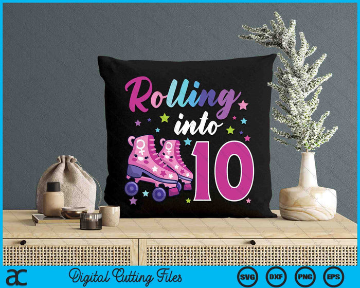 Rollin' Into 10 Roller Skating Rink 10th Birthday SVG PNG Digital Cutting Files