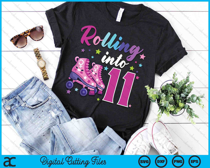 Rollin' Into 11 Roller Skating Rink 11th Birthday SVG PNG Digital Cutting Files