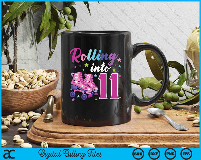 Rollin' Into 11 Roller Skating Rink 11th Birthday SVG PNG Digital Cutting Files