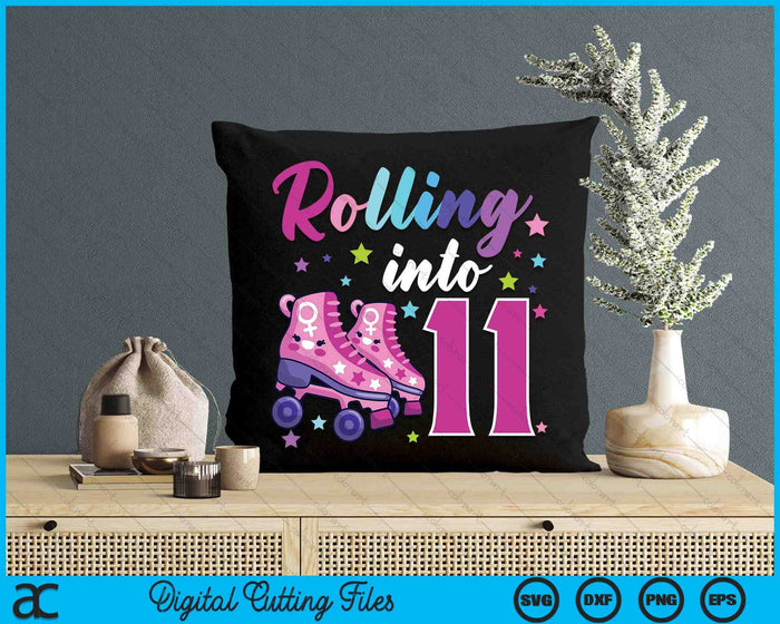 Rollin' Into 11 Roller Skating Rink 11th Birthday SVG PNG Digital Cutting Files