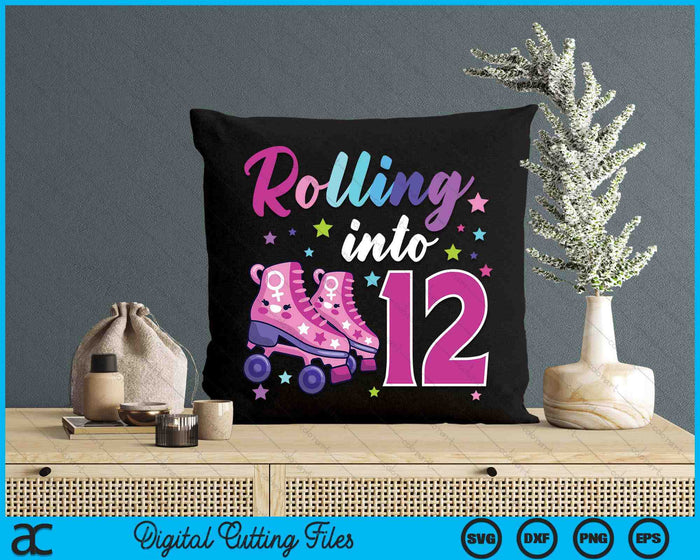 Rollin' Into 12 Roller Skating Rink 12th Birthday SVG PNG Digital Cutting Files