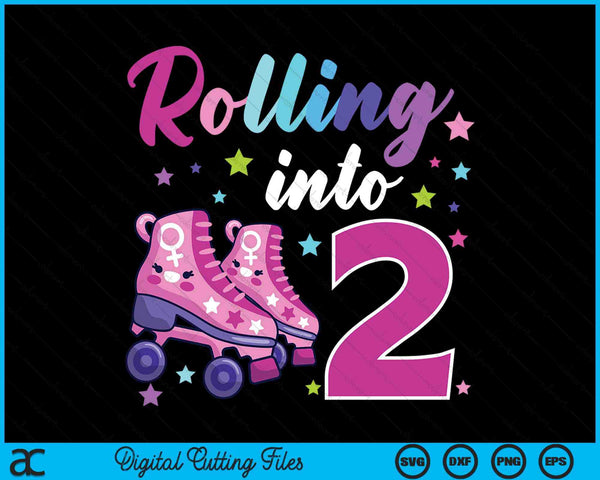 Rollin' Into 2 Roller Skating Rink 2nd Birthday SVG PNG Digital Cutting Files