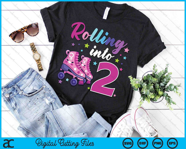 Rollin' Into 2 Roller Skating Rink 2nd Birthday SVG PNG Digital Cutting Files