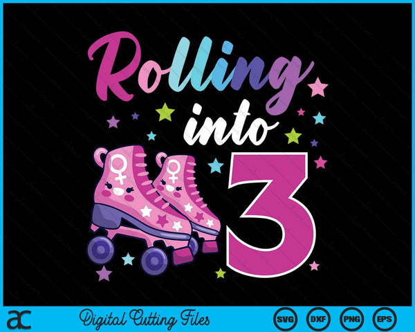 Rollin' Into 3 Roller Skating Rink 3rd Birthday SVG PNG Digital Cutting Files