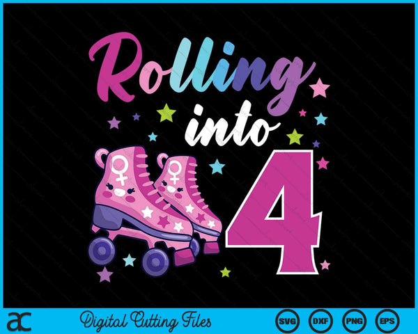 Rollin' Into 4 Roller Skating Rink 4th Birthday SVG PNG Digital Cutting Files