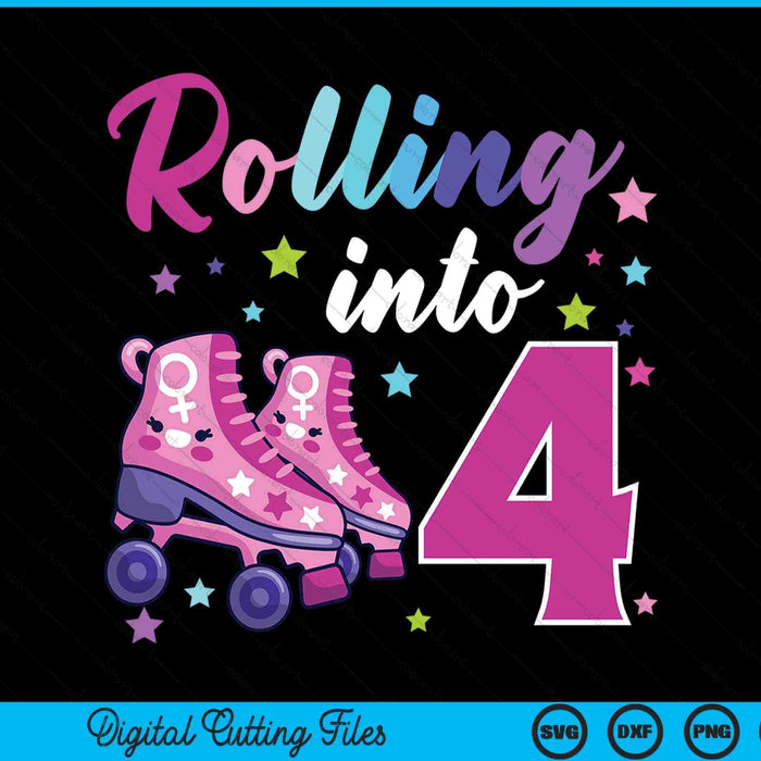 Rollin' into 4 roller skating rink 4th birthday SVG cut file