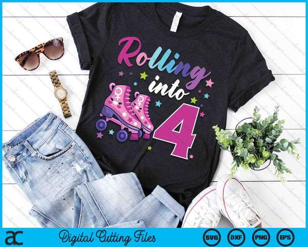 Rollin' Into 4 Roller Skating Rink 4th Birthday SVG PNG Digital Cutting Files