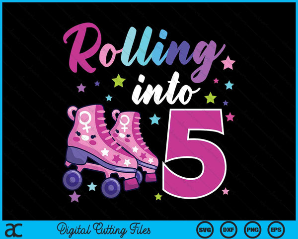 Rollin' Into 5 Roller Skating Rink 5th Birthday SVG PNG Digital Cutting Files