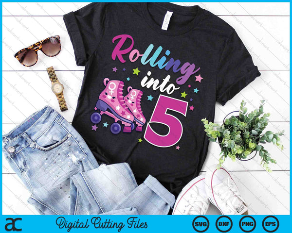 Rollin' Into 5 Roller Skating Rink 5th Birthday SVG PNG Digital Cutting Files