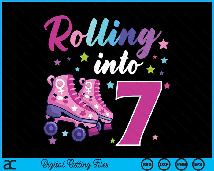 Rollin' Into 7 Roller Skating Rink 7th Birthday SVG PNG Digital Cutting Files