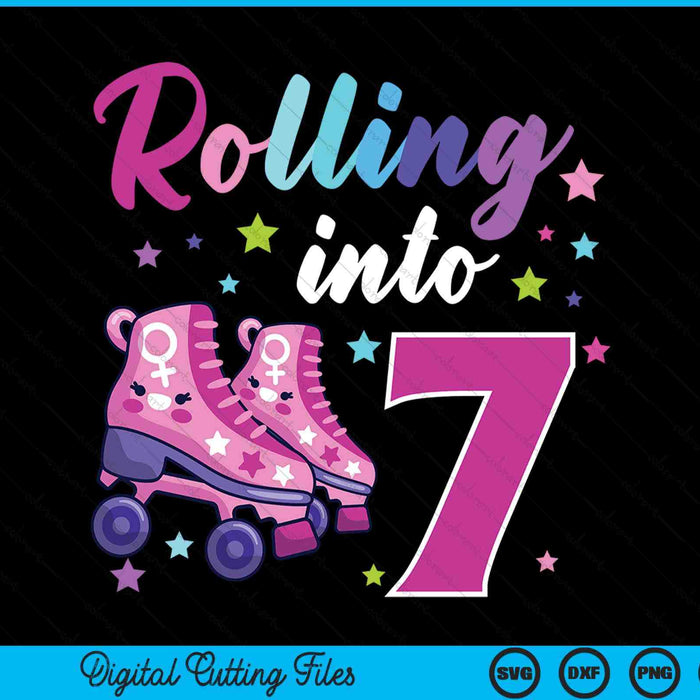 Rollin' into 7 roller skating rink 7th birthday SVG cut file