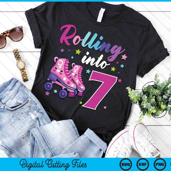 Rollin' Into 7 Roller Skating Rink 7th Birthday SVG PNG Digital Cutting Files