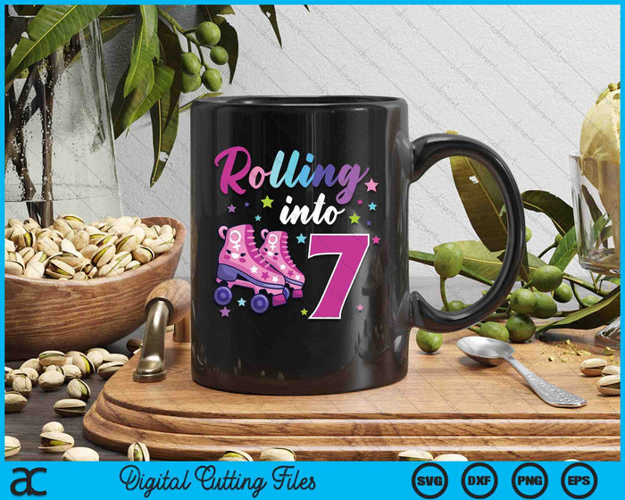 Rollin' Into 7 Roller Skating Rink 7th Birthday SVG PNG Digital Cutting Files