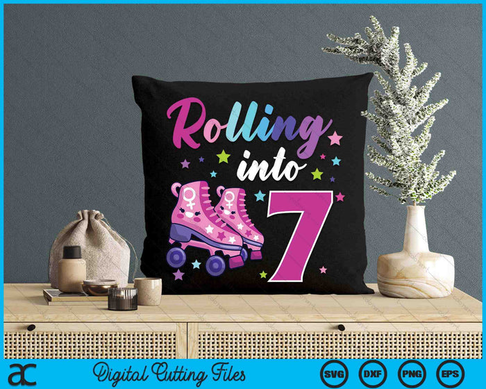 Rollin' Into 7 Roller Skating Rink 7th Birthday SVG PNG Digital Cutting Files