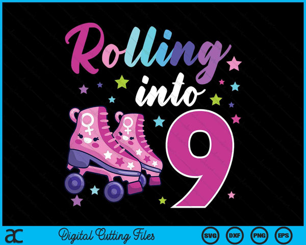 Rollin' Into 9 Roller Skating Rink 9th Birthday SVG PNG Digital Cutting Files