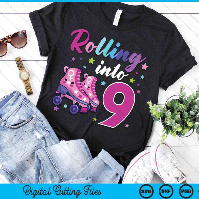 Rollin' Into 9 Roller Skating Rink 9th Birthday SVG PNG Digital Cutting Files