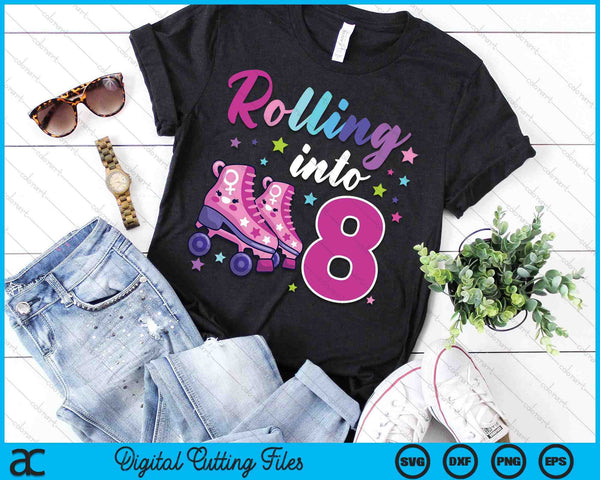 Rollin' into 8 Roller Skating Rink 8th Birthday SVG PNG Digital Cutting Files