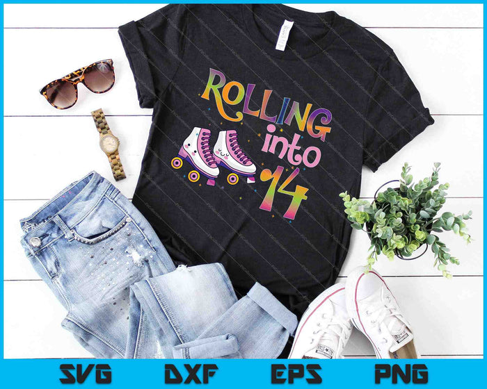 Rolling Into 14 Years Birthday Roller Skate SVG PNG Cutting Files