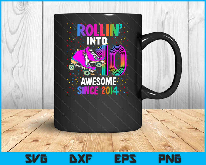 Rollin into 10 Awesome 2014 Roller Skating 10th Birthday SVG PNG Digital Cutting Files