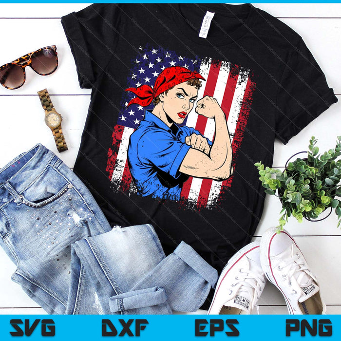 Rosie The Riveter Feminist Patriotic USA Flag 4th of July SVG PNG Digital Printable Files