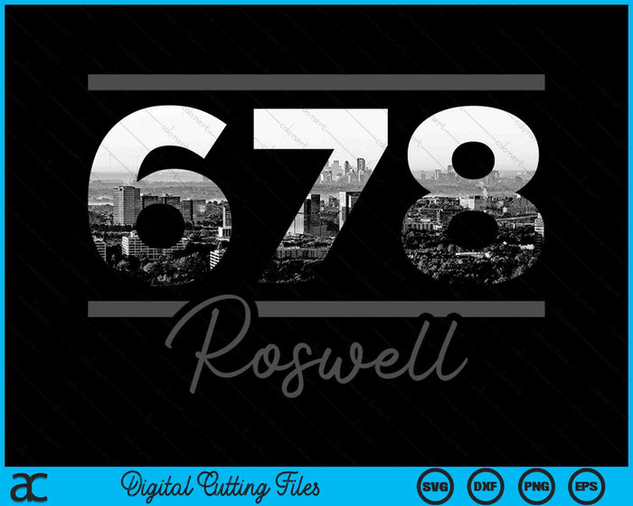 Roswell 678 Netnummer Skyline Georgia Vintage SVG PNG digitale snijbestanden 