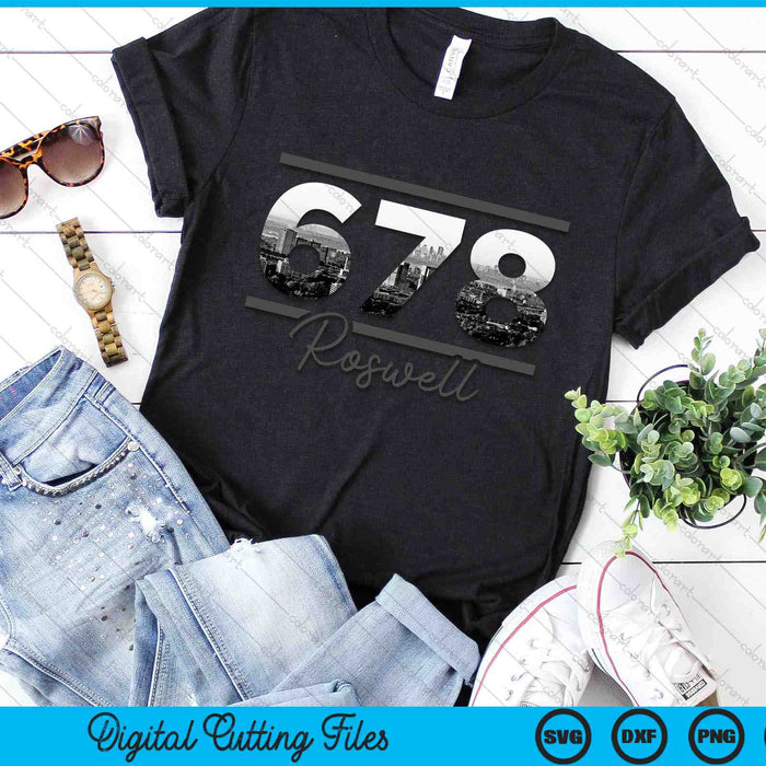 Roswell 678 Area Code Skyline Georgia Vintage SVG PNG Digital Cutting Files