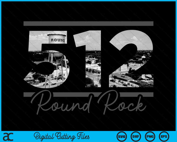 Ronde Rock 512 Netnummer Skyline Texas Vintage SVG PNG digitale snijbestanden