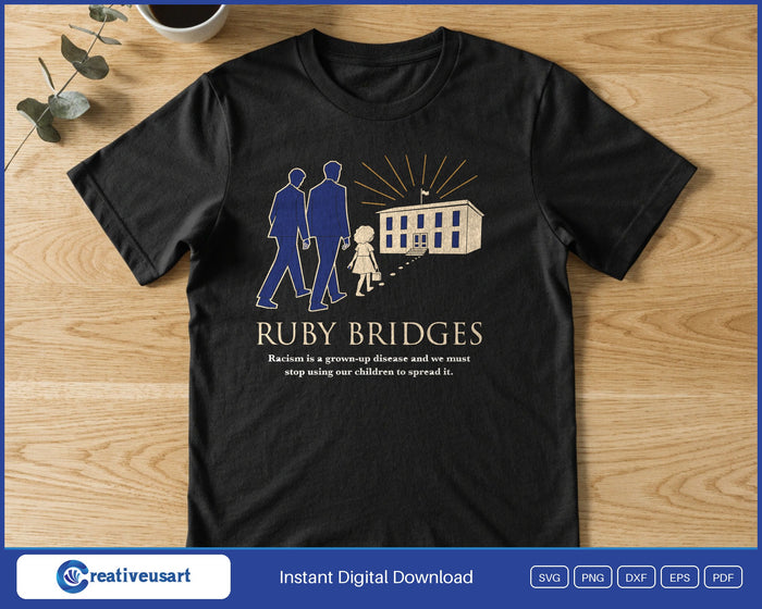 Ruby Bridges silhouette SVG printed on a black t-shirt