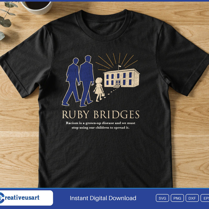 Ruby Bridges silhouette SVG printed on a black t-shirt