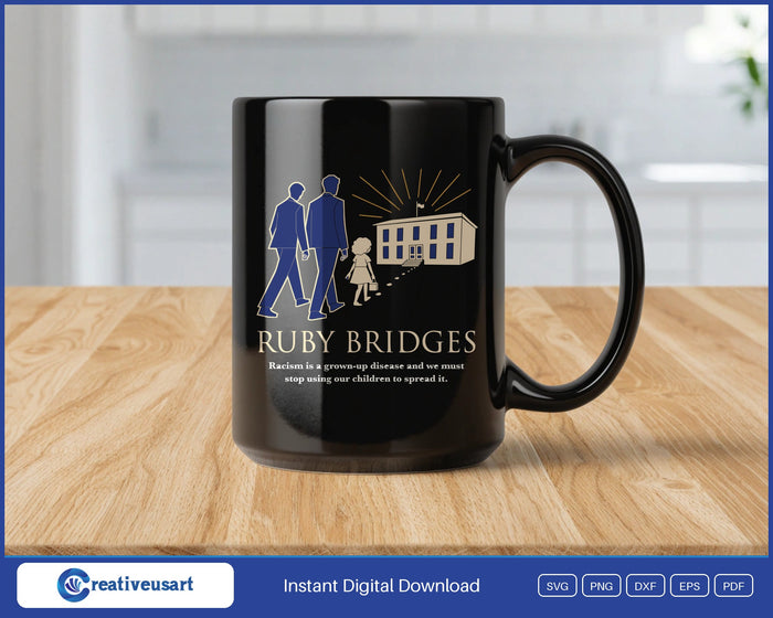 Ruby Bridges silhouette SVG design on a black coffee mug