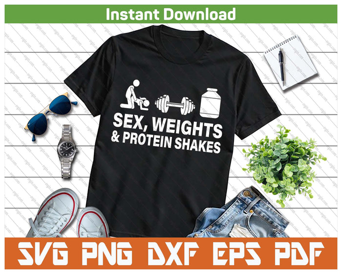 Weights And Protein Shakes Humor SVG PNG Cutting Files
