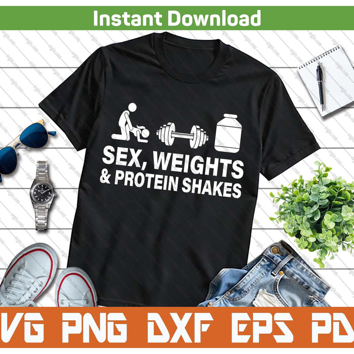 Weights And Protein Shakes Humor SVG PNG Cutting Files