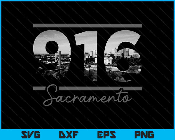 Sacramento 916 Netnummer Skyline Californië Vintage SVG PNG snijden afdrukbare bestanden
