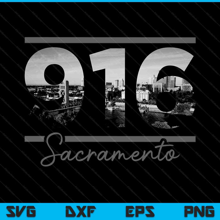 Sacramento 916 Netnummer Skyline Californië Vintage SVG PNG snijden afdrukbare bestanden