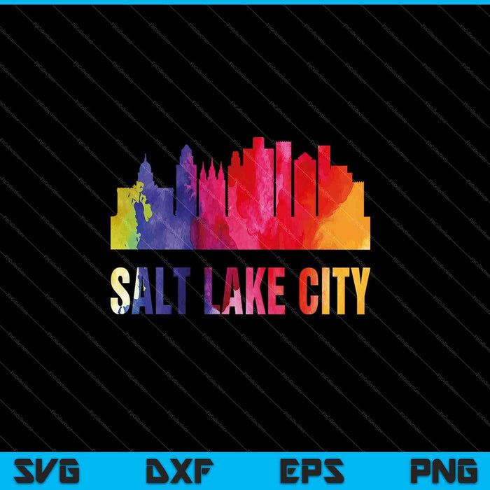 Salt Lake City Watercolor Skyline Home State Souvenir SVG PNG Cutting Printable Files
