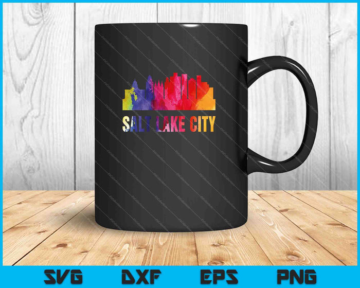Salt Lake City Watercolor Skyline Home State Souvenir SVG PNG Cutting Printable Files