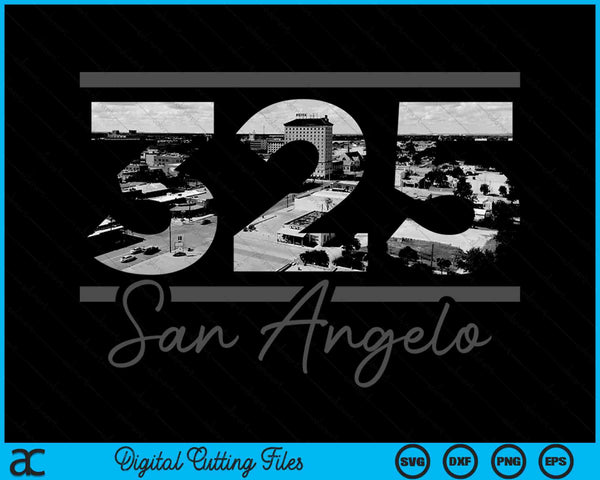 San Angelo 325 Netnummer Skyline Texas Vintage SVG PNG digitale snijbestanden