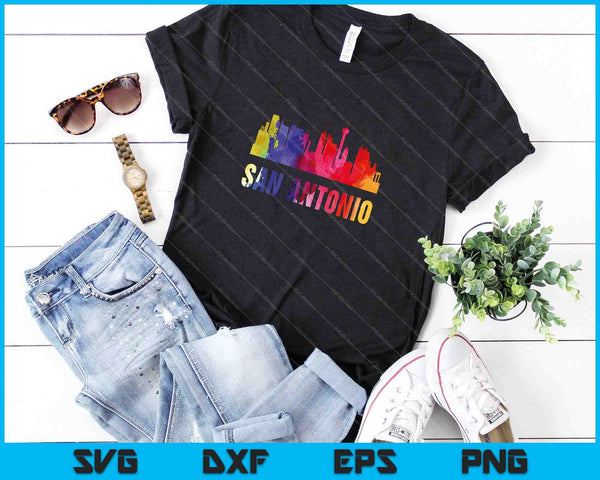 San Antonio acuarela Skyline Home State souvenir SVG PNG cortando archivos imprimibles - on a t-shirt