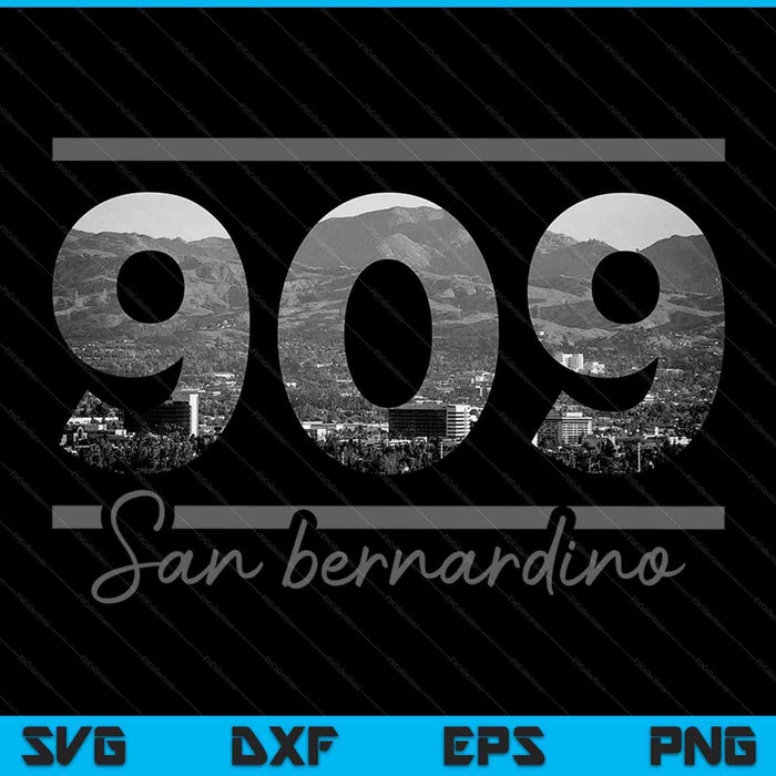 San Bernardino 909 Código de área Skyline California Vintage SVG PNG Cortar archivos imprimibles