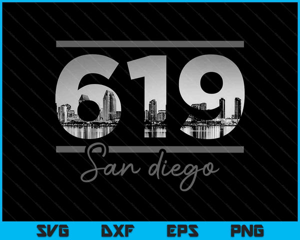 San Diego 619 Netnummer Skyline Californië Vintage SVG PNG snijden afdrukbare bestanden