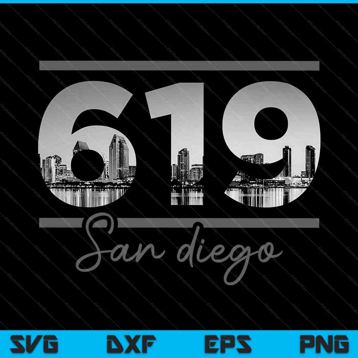 San Diego 619 Código de área Skyline California Vintage SVG PNG Cortar archivos imprimibles