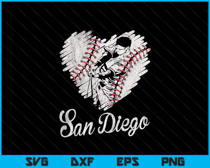 San Diego Baseball Heart Distressed Vintage Baseball Fans SVG PNG Digital Printable Files