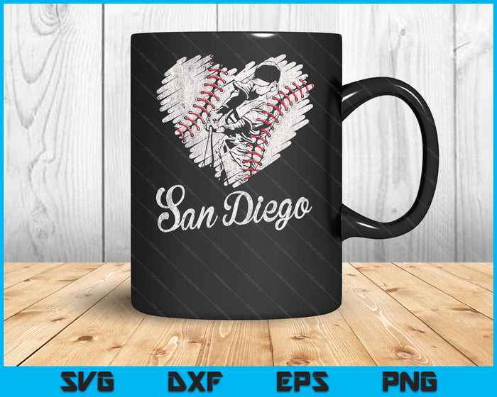 San Diego Baseball Heart Distressed Vintage Baseball Fans SVG PNG Digital Printable Files