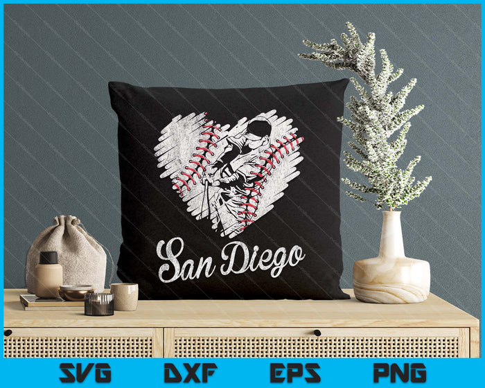 San Diego Baseball Heart Distressed Vintage Baseball Fans SVG PNG Digital Printable Files