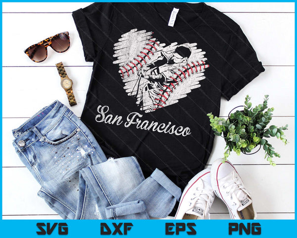 San Francisco Baseball Heart Distressed Vintage Baseball Fans SVG PNG Digital Printable Files