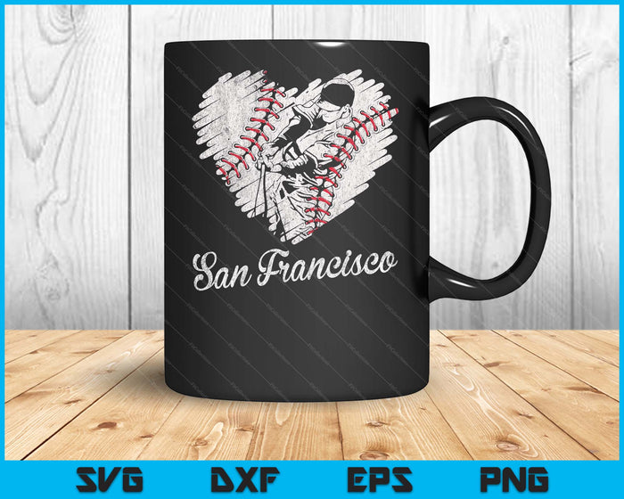 San Francisco Baseball Heart Distressed Vintage Baseball Fans SVG PNG Digital Printable Files